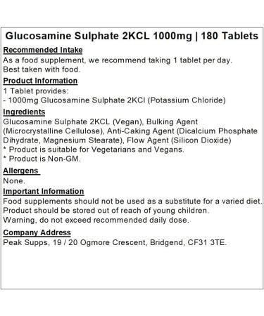 Glucosamine Sulphate 1000mg 2KCl - 180 Tablets - Buy Online on SooperMarket.com