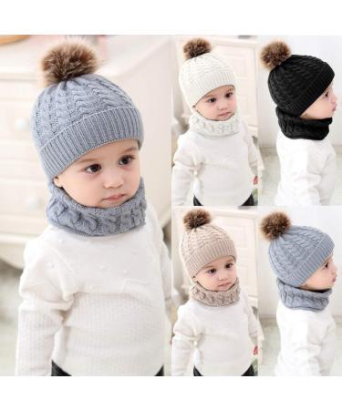 CheChury Toddler Hat and Scarf Set - Baby Knit Pom Beanie Cap with Circle Loop Scarf - White, 1-3 Years - Buy Online on SooperMarket.com