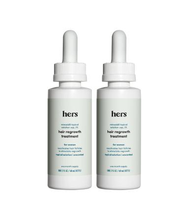 hers Hair Regrowth Treatment for Women with 2% Tropical Minoxidil Solution for Hair Loss and Thinning Hair, Unscented, 2 Month Supply, 2 Pack