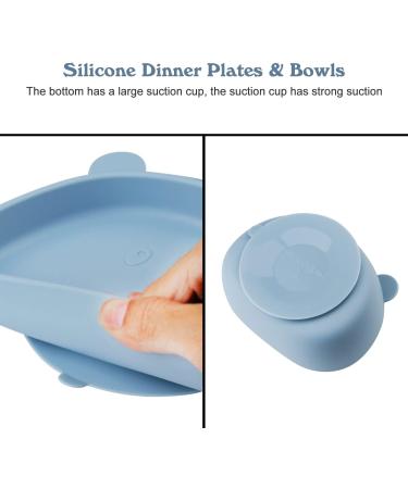 Qshare Suction Baby Plate and Bowl Set with Fork Spoon - BPA Free Silicone Feeding Set for Babies and Toddlers - Buy Online on SooperMarket.com