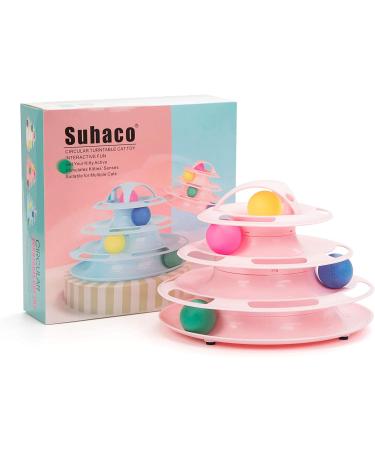 Suhaco 4 Level Roller Cat Toy with Colorful Moving Balls | Interactive Teaser Kitten Toy | Pink - Buy Online on SooperMarket.com