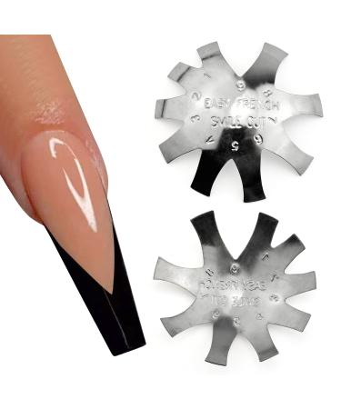 Professional Easy French Smile Cut Rainbow Sliver Long V Shaped Easy French Tips Manicure Edge Trimmer Pink & White Smile Line Cutter 9 Sizes UV Gel Acrylic Nail Art Tool HJ-NAT197 (HJ-NAT197-FS09)