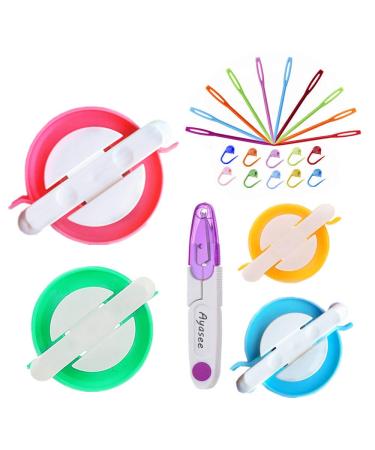 Pompom Maker Kits, Pom pom Knitting Loom Kit Fluff Ball Weaver Needle Craft DIY Knitting Crochet Craft Tool Kit, 4PS Pompom Maker+10PS Knitting Stitch Markers+10PS Plastic Needles+1PS Scissors(25)