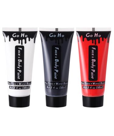 Go Ho Clown White Black Red Face Body Paint(6 oz) Water Based Body Painting for Adults Children Halloween Joker Dress Up FX Cosplay Makeup Non Toxic Easy to Remove Face Painting White + Black + Red