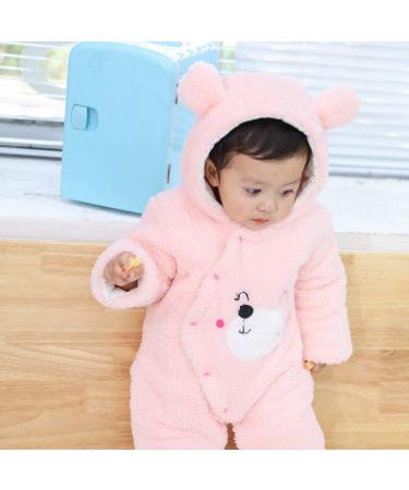 Puseky Newborn Baby Cartoon Bear Snowsuit Winter Coat | Fleece Hooded Footed Romper Jumpsuit | Unisex Baby Winter Clothes Bodysuit Pink (3-6 Months) - Buy Online on SooperMarket.com