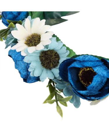 Floral Crown Headband Bride Flower Wreath Crown Flower Garland Headband Hair Wreath Hair Garland Boho Floral Headpiece with Ribbon Rose Flower Bohemian Hair Accessories for Wedding Party Festival Blue - Buy Online on SooperMarket.com