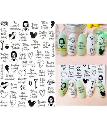 Letter Nail Art Stickers - 3D Self-Adhesive Alphabet Decals for Designer Manicure Tips - 8 Sheets English Letters & Words Design - Nail Decoration for Women & Girls - Buy Online on SooperMarket.com