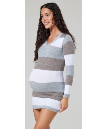 Happy Mama Maternity Stretch Knit Colour Block Jumper Dress - Cappuccino Melange (Size 12-14) | 405p - Buy Online on SooperMarket.com