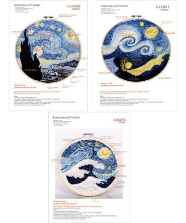 HaiMay 3 Sets Embroidery Starter Kit - Sky Pattern, Bamboo Hoops, Color Threads & Tools - Buy Online on SooperMarket.com