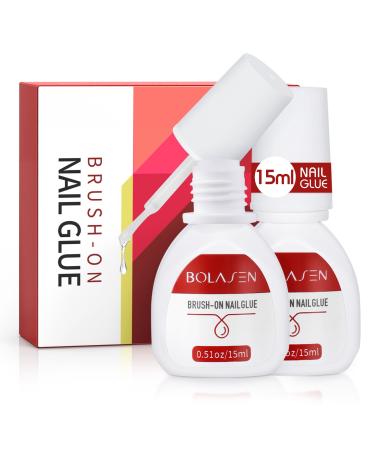 2 bottles of nail glue for tips bolases nail glue extra strong (15ml) nail glue with brush nail glue for broken nail wrong acrylic nails 30 ml (1 Pack)