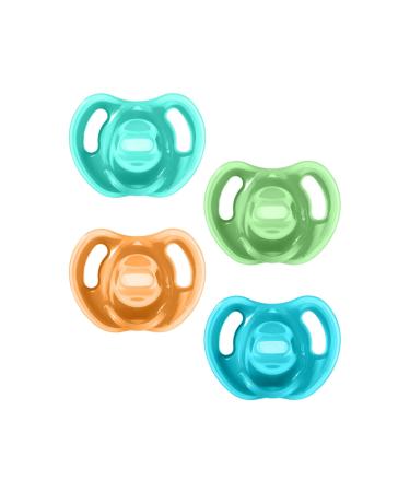 Tommee Tippee Ultra-Light Silicone Soother Symmetrical Orthodontic Design BPA-Free One-Piece Design 18-36m Pack of 4 Dummies blue green orange