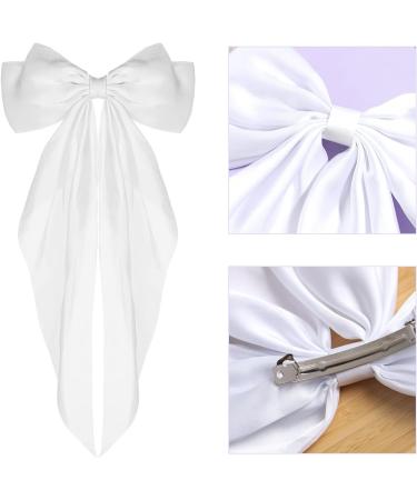 White Hair Bow Hair Bow French Soft Ribbonsatin Satin Hair Bow Simple Large Hair Bow with Long Silky Satin Tail Large Bows 90's Accessories for Party Women Girls - Buy Online on SooperMarket.com
