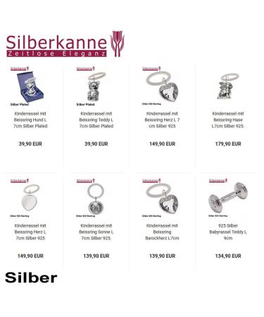 Premium Silver Plated Children's Rattle Jug with Teething Ring - Perfect Gift with Chic Packaging | 7cm Heart Design - Buy Online on SooperMarket.com