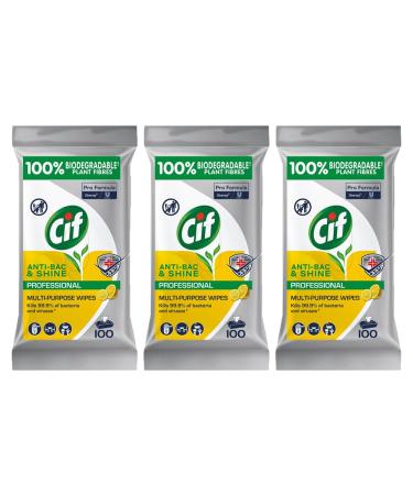 Janit-X Cif Professional Multipurpose Anti-Bac & Shine Lemon Wipes 100's (3 Pack)