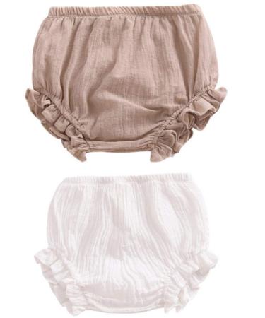AYIYO Unisex Toddler Diaper Cover - Newborn Baby Girls Boys Kids Linen Bloomer Shorts 2Pcs 9-12 Months Khika+white