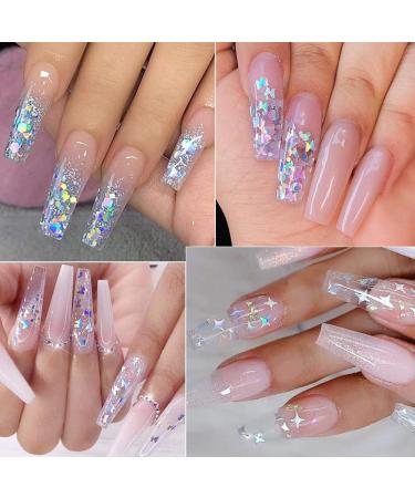 Holographic Nail Art Glitter Sequins - Laser Silver Decals 12 Grids | 3D Butterfly, Star, Heart, Unicorn Sticker Confetti for Acrylic Nails - Buy Online on SooperMarket.com