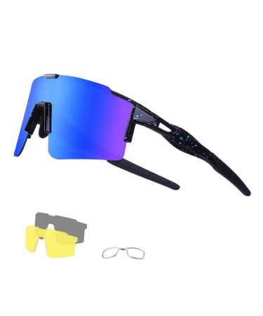 Duduking sports glasses Bicycle glasses sunglasses for men and women with 1 or 3 interchangeable lenses TR90 UV400 Protection wind protection cycling glasses for outdoor activities to drive fishing hiking blue-3 lens