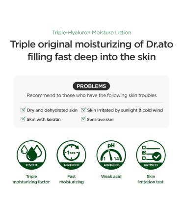 DR.ATO Triple-Hyaluron Moisture Lotion 10.5 fl.oz. - pH5.5 Baby & Kids Moisturizer with Hyaluronic Acid - Derma Tested & Paraben Free - Buy Online on SooperMarket.com