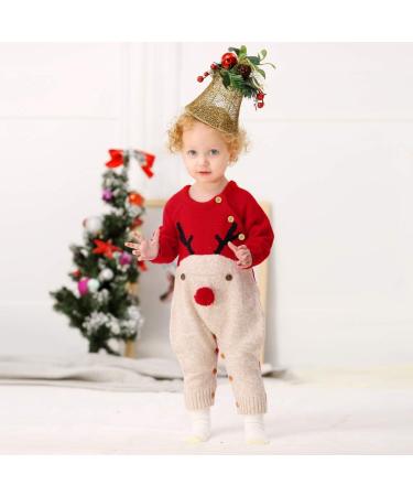 Christmas Reindeer Baby Romper | Winter Knit Long Sleeve Outfit - Newborn 3-6 Months - Buy Online on SooperMarket.com