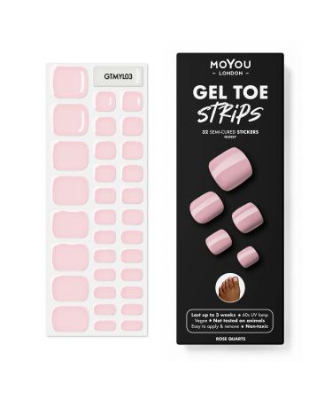 MOYOU LONDON Semi Cured Gel Nail Wraps 32 Pcs Gel Nail Polish Strips for Salon-Quality Pedicure Set with Nail File & Wooden Cuticle Stick (UV/LED Lamp Required) - Rose Quarts