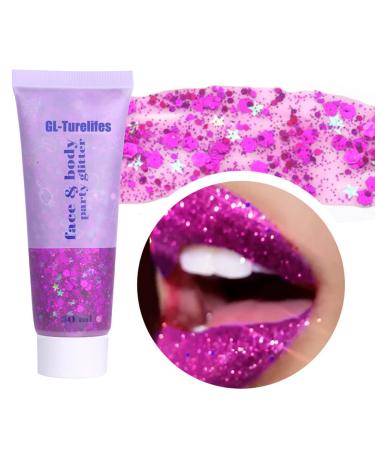 GL-Turelifes Chunky Glitter Gel Glitter Body Gel Festival Glitter Cosmetic Face Hair Nails Makeup Mermaid Sequins Liquid Eyeshadow Long Lasting Sparkling 50ml Easy to Apply& Remove (#04 Light Purple) #04 Purple