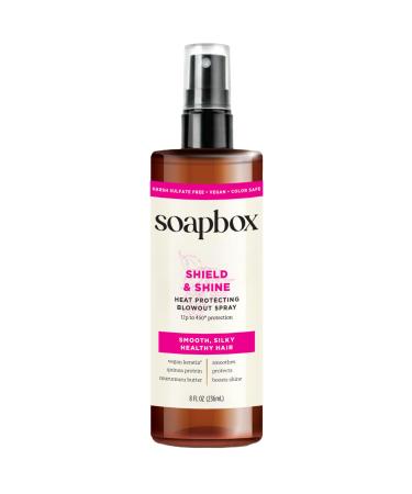 Soapbox Heat Protectant Spray 8oz - Strengthening Hair Care 3-in-1 Heat Protection Shine Boosting Anti Frizz Hair Spray Vegan Silicone Free Sulfate Free Color Safe