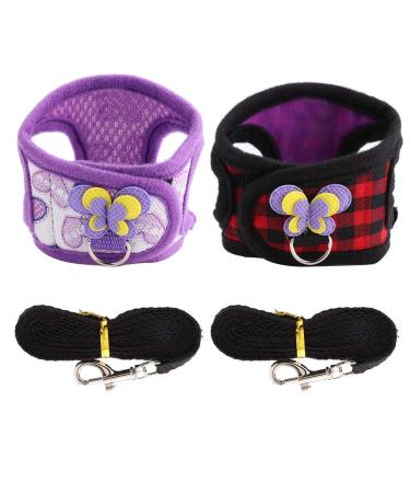 2 Pcs Chinchilla Harness and Leash Small Animals Guinea Pig Walking Harness Vest No Pull Soft Comfort Vest Harness for Hamster Squirrel Ferret and Similar Small Pets (S)