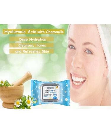 Hyaluronic Acid Skin Renewing Facial Wipes with Chamomile for Cleansing and Moisturising Sensitive and All Skin Types 30 Wipes (3 Pack - Total 90 Wipes) - Buy Online on SooperMarket.com