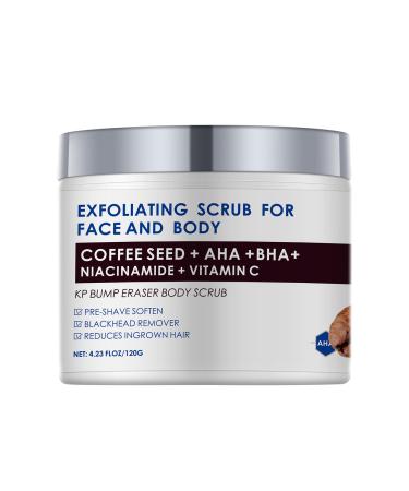 Face Scrub for Men and Women KP Bump Eraser Body Scrub Ingrown Hair Keratosis Pilaris Treatment Coffee Facial Scrub AHA BHA Exfoliant for Face Exfoliating Face Exfoliator for Pre-shave Soften 4.23OZ