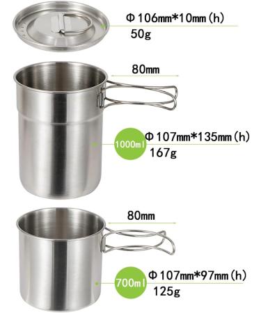 DZRZVD Camping Cups and Mugs Pot Set - 304 Food Grade Stainless Steel - Outdoor Cookware with Vented Lid - 33oz + 24oz - for Backpacking, Picnic, Hiking - Buy Online on SooperMarket.com