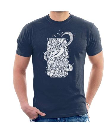 All+Every Pepsi White Doodle Can Men's T-Shirt M Navy Blue