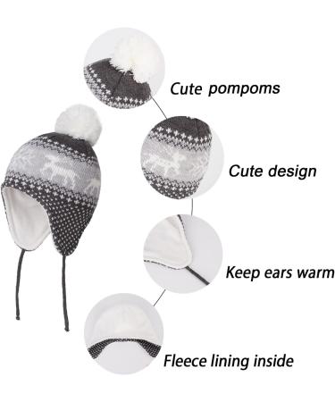 LANGZHEN Toddler Winter Hat with Earflap, Fleece Lined Beanie for Baby Boys and Girls 6-12 Months - Deer-Gray - Buy Online on SooperMarket.com