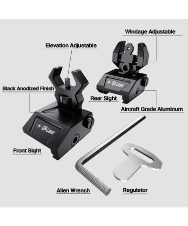 Premium QR-Laser Tactical Flip Up Iron Sights Set for Rifle | Low Profile Front Rear Red Dot | Picatinny & Weaver Rail Compatible - Buy Online on SooperMarket.com