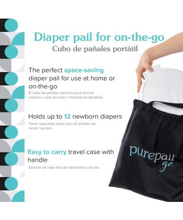 PurePail Go Portable Diaper Pail Aqua - Odor Control, No Fragrance, Collapsible for On-The-Go, Compact - Buy Online on SooperMarket.com