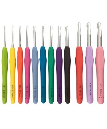 BeCraftee Crochet Hooks Kit - 12 Piece Set Extra-Long Crocheting Needles with Soft, Ergonomic Rubber Grips and 12 Hook Sizes - Knitting & Crochet Supplies for Beginners, Comfortable/Easy to Use Standard 12 Hook Set