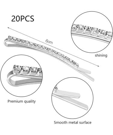 20 PCS Rhinestone Bobby Pins - Silver Crystal Hair Clips for Women and Dancers - Buy Online on SooperMarket.com