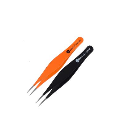 Abdul of Sialkot Tweezers for Women & Men -Professional Stainless Steel Pointed Tweezers for Ingrown Hair Splinters and Blackhead Removal Set of 2 (Black&Orange)