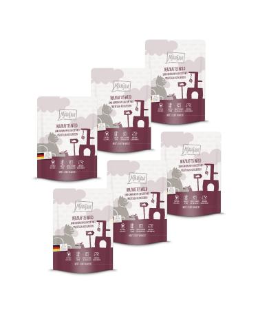 Mjamjam - Premium wet food for cats - Quetschie - Hearty wild & rabbits with fruity blueberries 6 -pack (6 x 300 g) grain free with extra meat wild + rabbits 300 g (6 Pack)