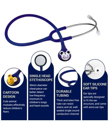 SCIAN Kids Real Working Stethoscope - 5 Interchangeable Cartoon Heads for Doctors, Nurses & Home Use - Professional Quality - Dark Blue - Buy Online on SooperMarket.com
