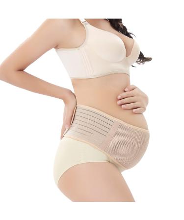 WANYI Breathable Maternity Support Belt Belly Band C Section Pregnancy Support Belt Back Pain Relieve Lower Back Pelvic and Hip Pain for 2 in 1 Pre- and Post-natal(Beige L) L Beige