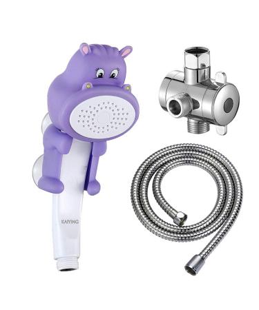 Kaiying hippopotamus children's shower hand shower head for toddlers baby shower attachment shower heads bathing accessories bathroom children shower head with hose and deflection valve hippo shower head set