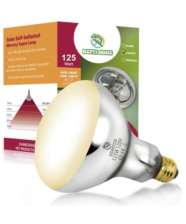 REPTI HOME Reptile Heat Lamp 125W Full Spectrum UVA UVB Sun Lamp Simulate Natural Sunlight Heat Lamp Bulb for Reptile and Amphibian Sun Light 125W