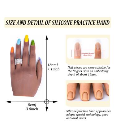 Professional Silicone Nail Practice Hand for Acrylic Nails | Left Hand Dark Brown with Adjustable Bracket and 50pcs Nail Tips - Buy Online on SooperMarket.com