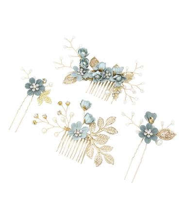 Toyvian Wedding Hair Accessories 4pcs Handmade Wedding Hair Comb Clip Floral Girls Bridal Hair Accessories Rhinestone Hair Piece for Brides and Bridesmaid (Green) Bridal Accessories