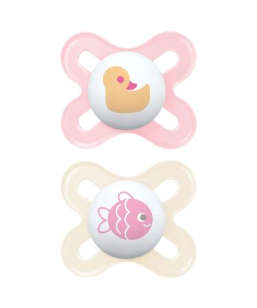 MAM Schnuller Start S152 for newborns skin soft silicone ultraich for babies from 0 to 2 months pink (2 pieces) with a sterilizable box Spanish version 2 Unidad (paquete de 1)