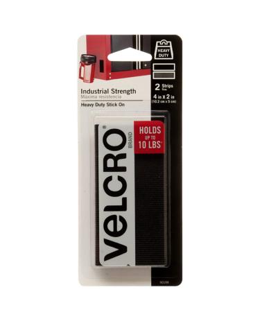 VELCRO Brand Industrial Strength Fasteners | Stick-On Adhesive | Professional Grade Heavy Duty Strength Holds up to 10 lbs on Smooth Surfaces | Indoor Outdoor Use | 4 x 2 inch Strips  2 sets  Black