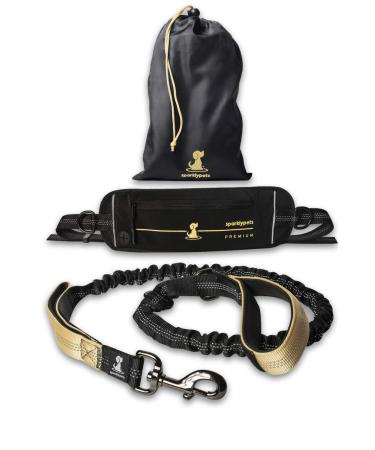 Jogging lines for dogs to walk jogging hiking |2 in 1 jogging line and normal dog leash for large and medium -sized dogs with double handle |Belly belt dog leash premium gold for medium and large dogs