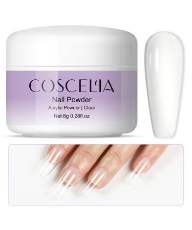 Coscelia 8G Clear Acrylic Powder French Nail Art Powder System for Acrylic Nails Extension DIY at Home Long-Lasting No Needed Nail Lamp Cured