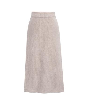 Sanahy Women's Basic Plain Stretchy Ribbed Knit Split Midi Skirt Stretch High Waist Bodycon Business Work Office Pencil Skirt XXL Beige