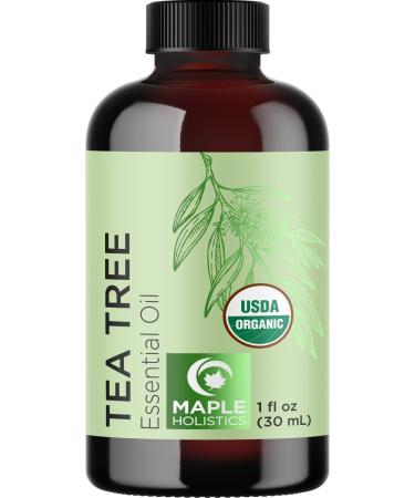 Organic Tea Tree Essential Oil - 100% Organic Tea Tree Oil for Hair Skin and Nails Plus Cleansing Face Oil - Pure Tea Tree Oil Dry Scalp Treatment Organic Hair Oil Natural Foot Soak and Nail Cleaner Organic Tea Tree 1 Fl O…